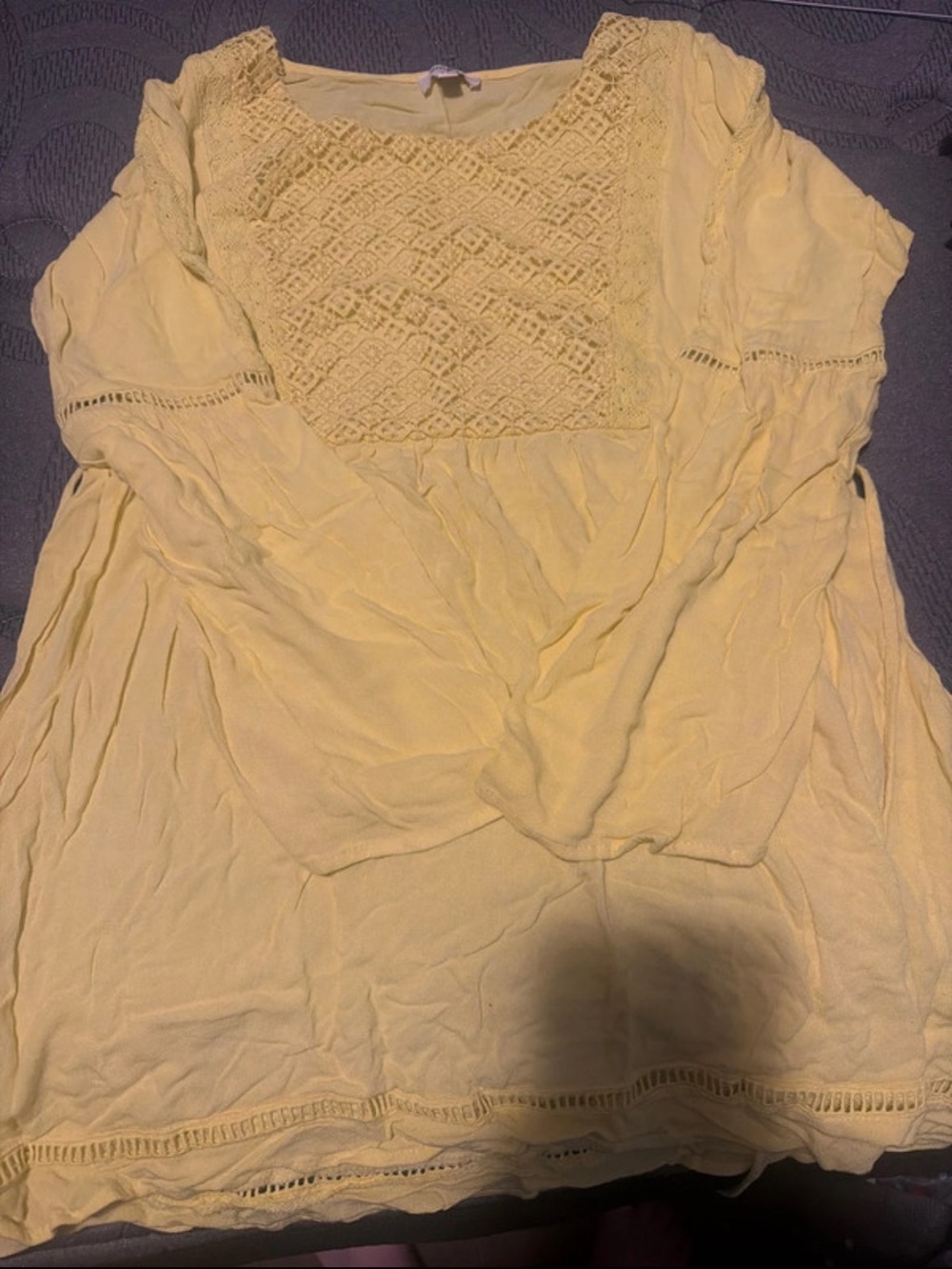 Yellow Crochet Yoke Women's Blouse - Unbranded